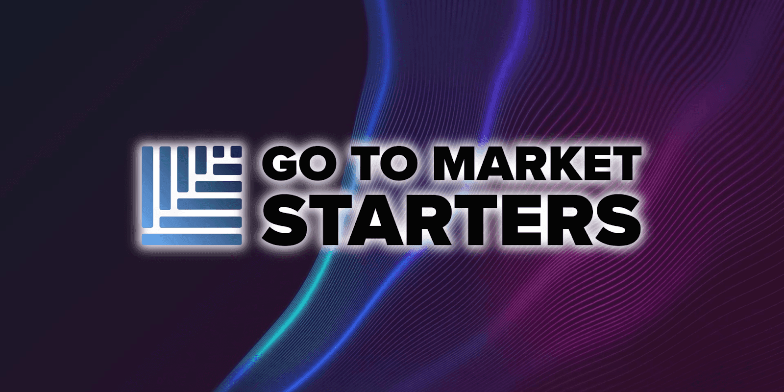 GTM Starters logo with tagline “Go To Market Starters” over abstract wave background, representing startup growth strategy.