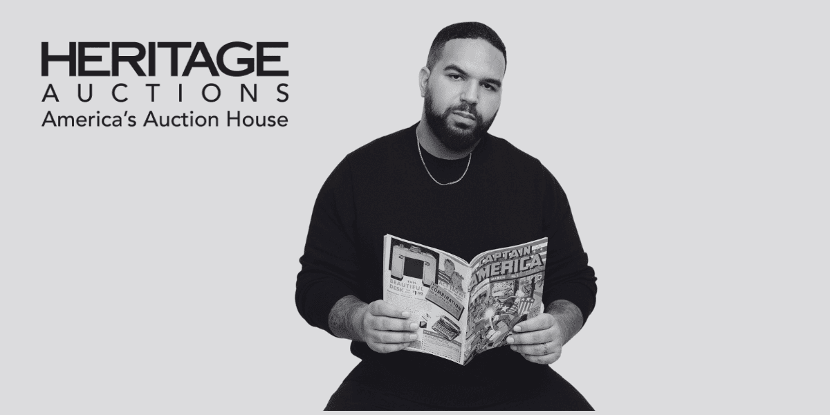 "Nathan Howerton, Consignment/Projects Director at Heritage Auctions, holding a vintage Captain America comic, showcasing his leadership and passion."