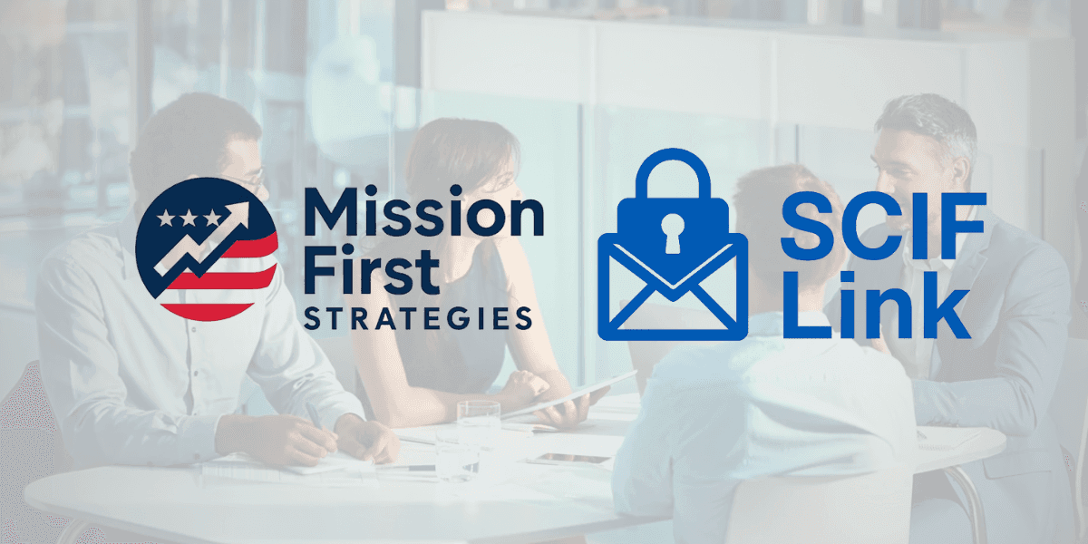 Logo of Mission First Strategies and SCIFLink, representing leadership, secure communication, and mission success in organizational transformation.
